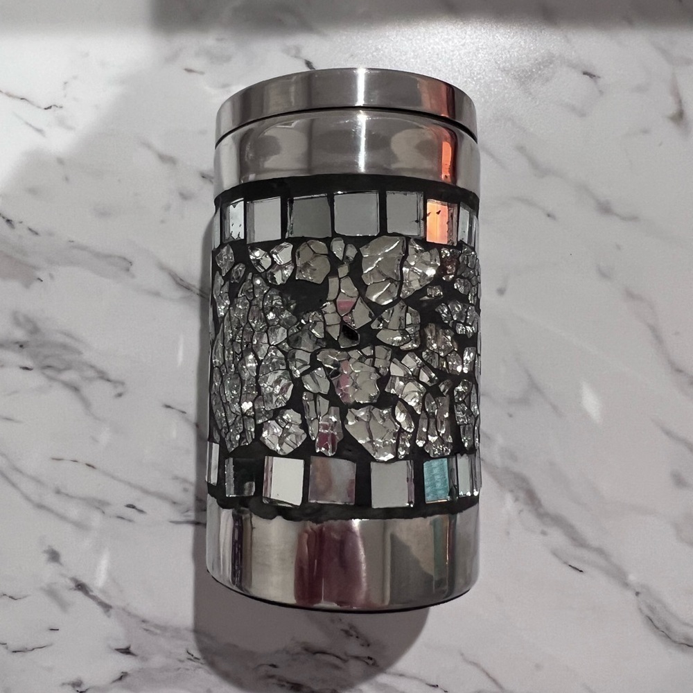 Silver Speckled Glass Makeup Brush Holder